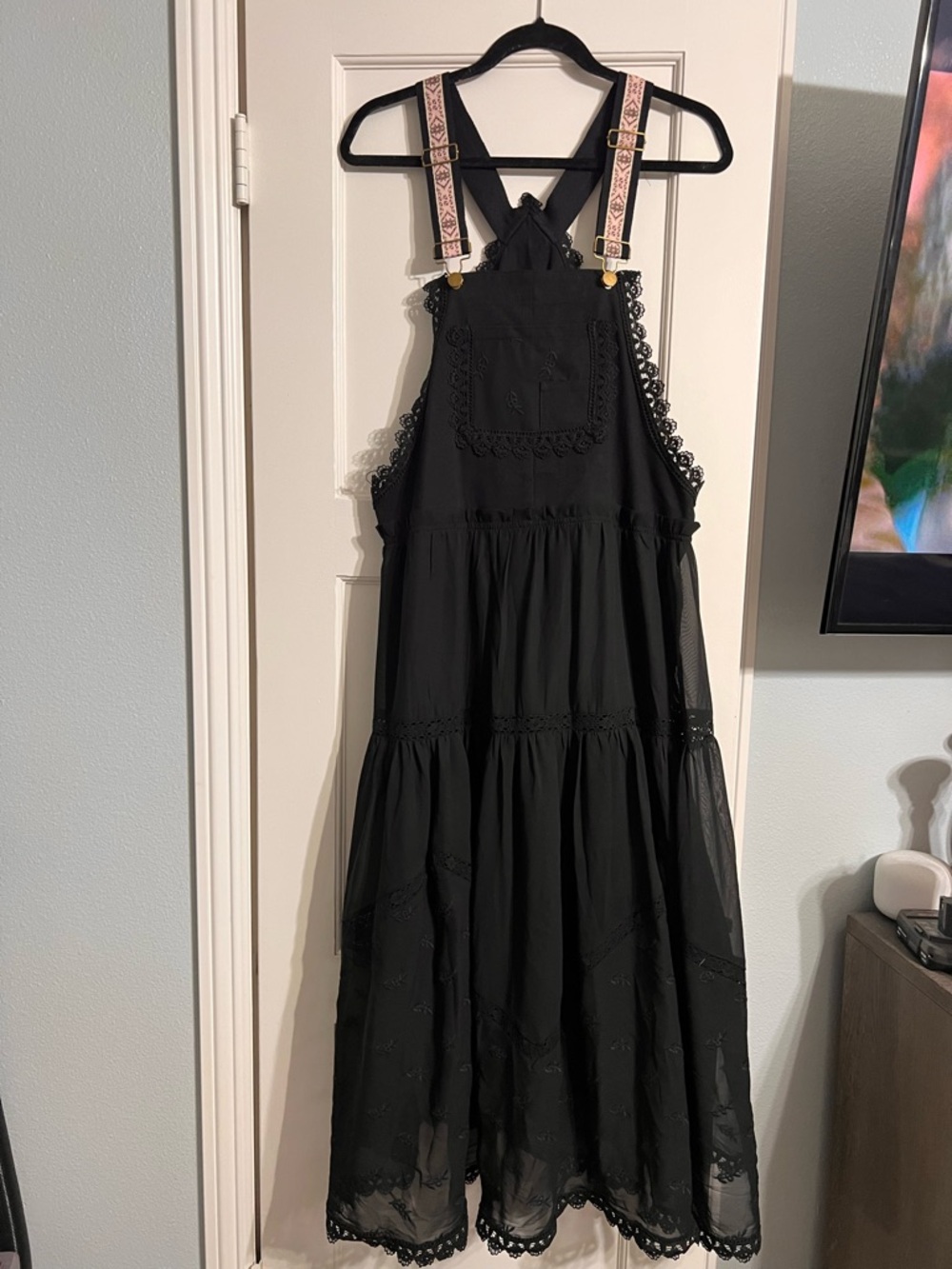 Amazon Black Maxi Dress with Pink Embroidered Straps